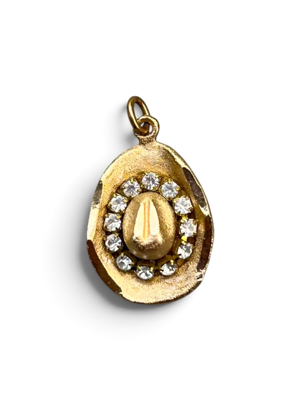 Vintage Gold Tone Rhinestone Cowboy Hat Charm Pendant | Western Coastal Cowgirl